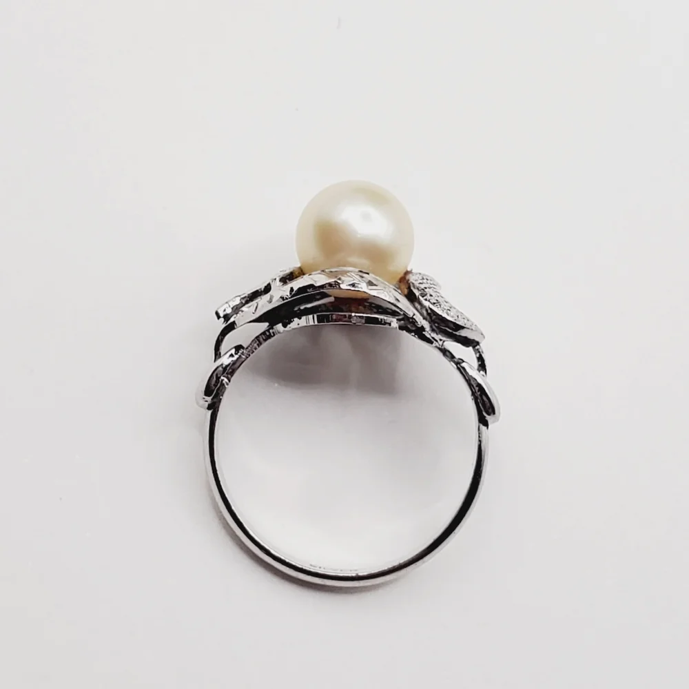 Pearl Ring 925 Sterling Silver Ring Moon Ring Vintage Ring Diamond Cut Ring